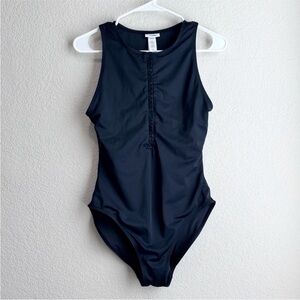Andie The Malibu Swimsuit One Piece Black Snap Front Medium